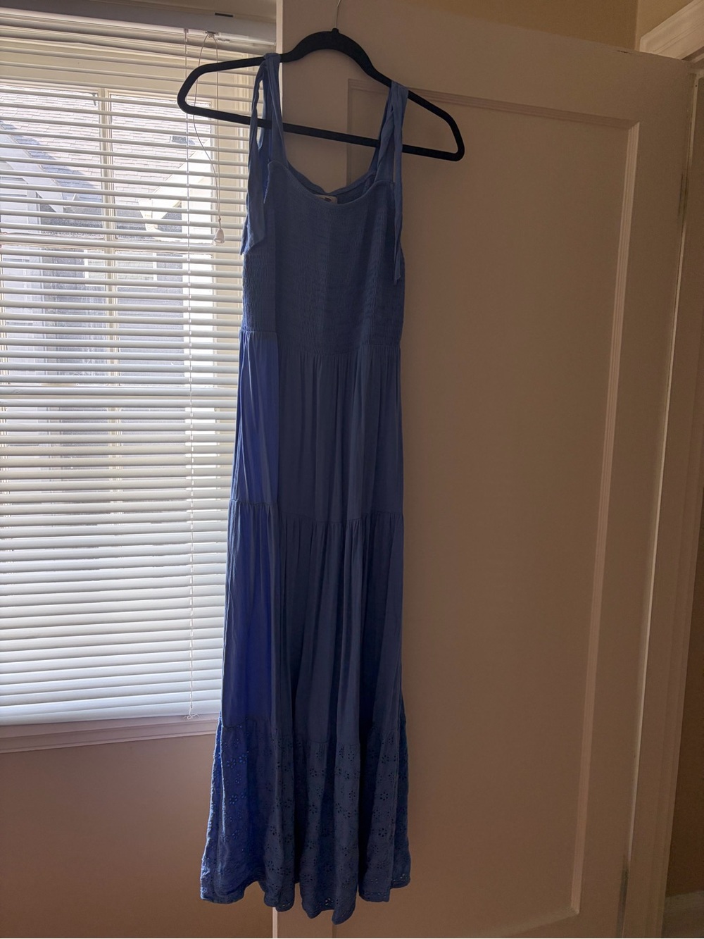 Maurices Sky Blue Tiered Maxi Dress with Eyelet Hem